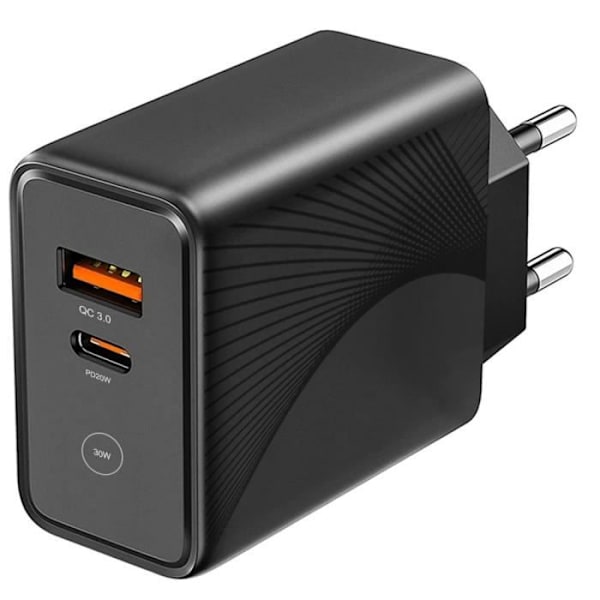 Hurtig 30W Vægoplader - iPhone - 2 USB-porte - Sort - Kompatibel med iPhone 16 - Sikker Svart