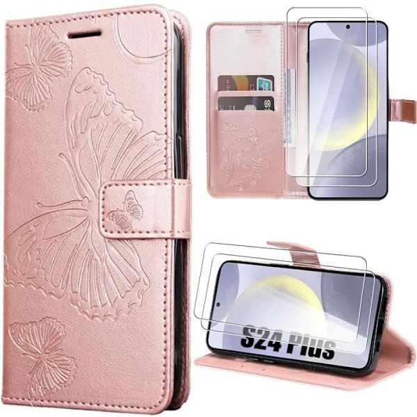 Skyddshölje - Noname - Samsung Galaxy S24 Plus - PU-läder - Fjärilsmönster - Rosa Rosa