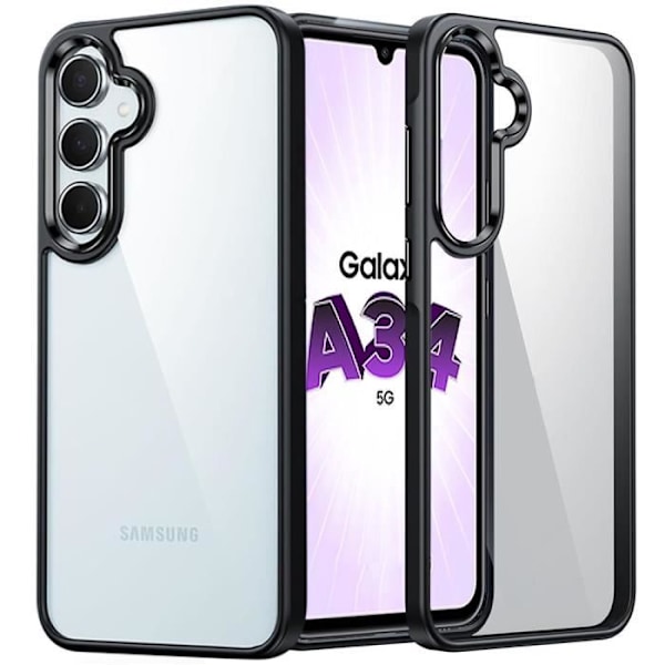 Skyddsfodral för Samsung Galaxy A34 5G - BOOLING - Halvstyvt - Svart och genomskinlig Transparent