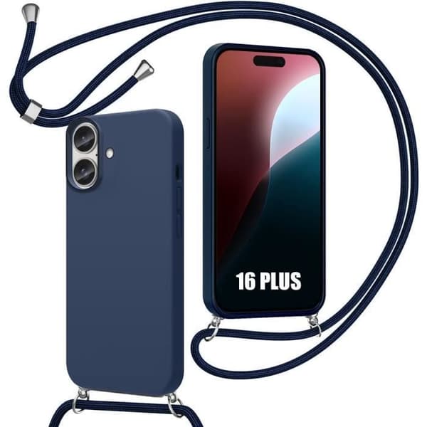Coque - BOOLING - för iPhone 16 Plus - Mjuk - Repfri - Justerbar Rem marinblå