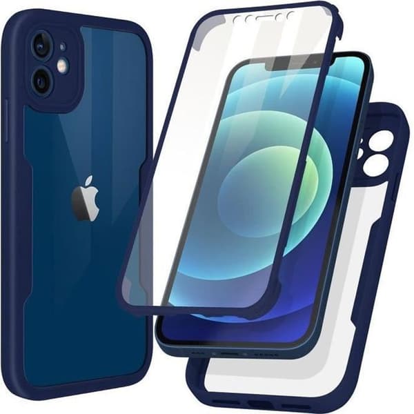 Skyddsskal - BOOLING - för iPhone 12 - Förstärkt - Hel 360° - Mörkblå Transparent