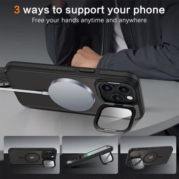 Skyddsfodral - BOOLING - för iPhone 16 Pro - Stötsäker - Genomskinlig - Magnetring Svart