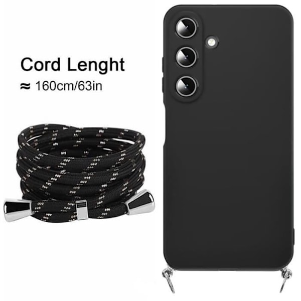 Crossbody-fodral för Samsung Galaxy A55 5G, stötsäkert silikonskydd med justerbar flätad axelrem - svart