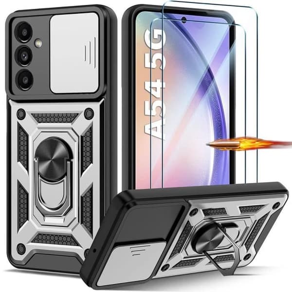Telefonskal - BOOLING - för Samsung Galaxy A54 5G - Hårt - Silver - 2 Härdade Glas Grå