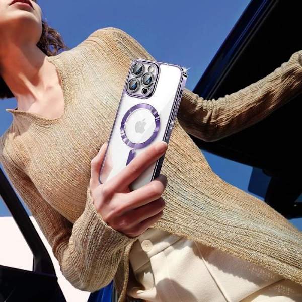 Skyddsskal - iPhone - 16 Plus - TPU Transparent - Lila Kant - Stöttålig Lila, genomskinlig