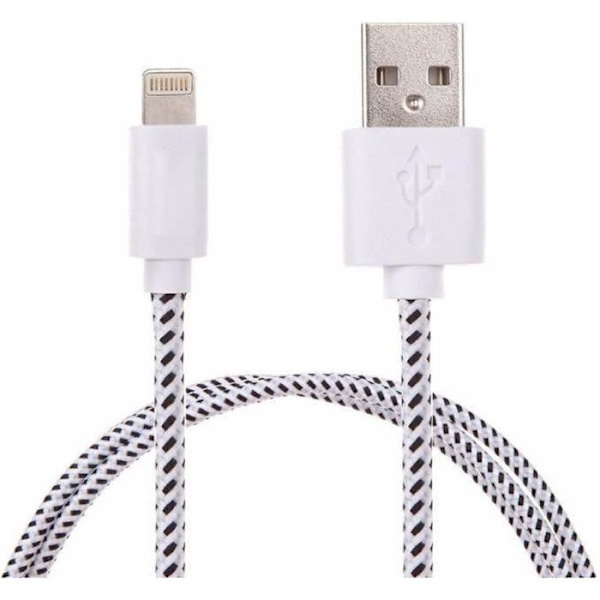 Flätad Kabel - APPLE - iPhone 6/6S - 1m - USB - Lightning-kontakt - Vit VIT