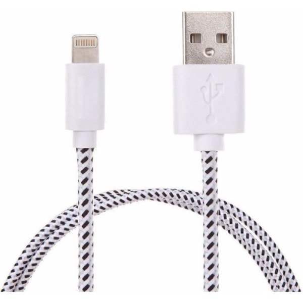 Flätad kabel för IPHONE 6/6S 1m Laddare Kontakt Belysning USB APPLE Vävt tyg Spets Nylontråd (VIT)