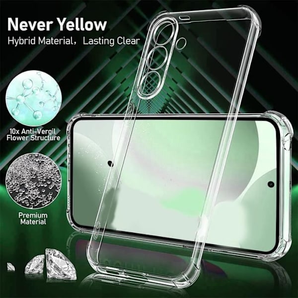 Fodral till Samsung Galaxy S24 FE (ej för S24) - Transparent stötsäkert silikonskydd + 2 härdade glasögon