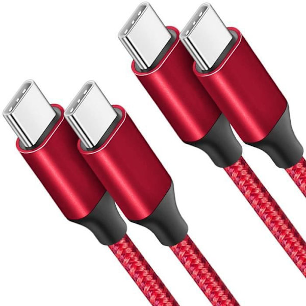 2 USB-C till USB-C-kabel för Samsung Galaxy M52 5G M13 4G M23 5G M32 M33 - Förstärkt nylon 1 meter Röd Röd