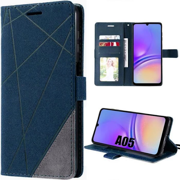 Skyddshölje - BOOLING - Samsung Galaxy A05 - Marinblå PU-läder - Stötdämpande - Kortfack marinblå