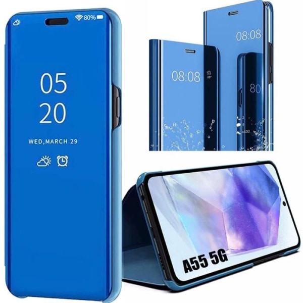 Skyddsfodral - BOOLING - Samsung Galaxy A55 5G - Smart Case - Spegeleffekt - 360° Stötdämpande Blå