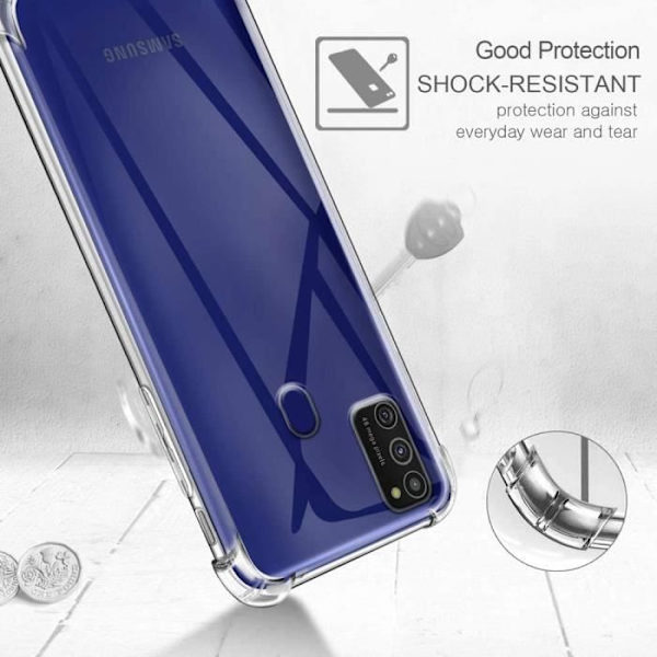 För Samsung Galaxy A21s (SM-A217F) 6,5 tums genomskinligt stötsäkert skyddsfodral, genomskinligt, Samsung Galaxy A21s (SM-A217F)