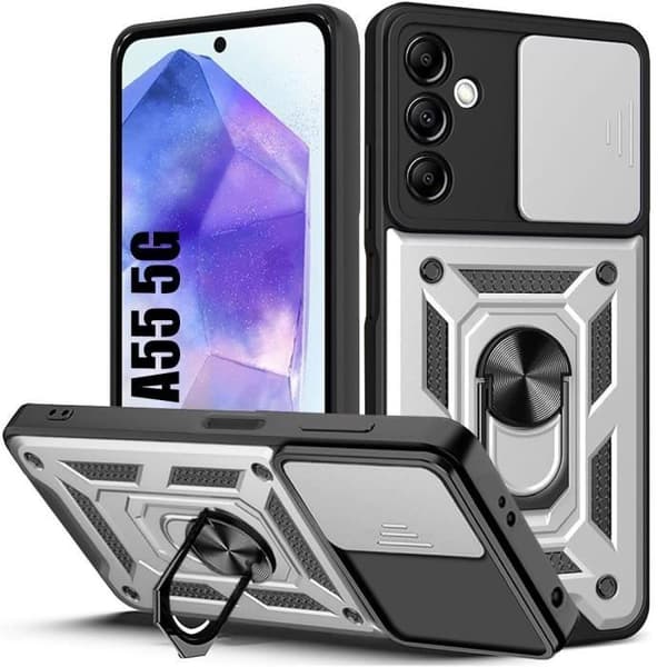 Skyddsskal - BOOLING - för Samsung Galaxy A55 5G - Silver - Stöttålig - Rotationsstöd Silver