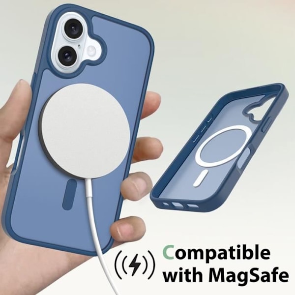 Cover til iPhone 16 Plus, Beskyttelse med stødsikker magnetisk ring Gennemsigtig marineblå