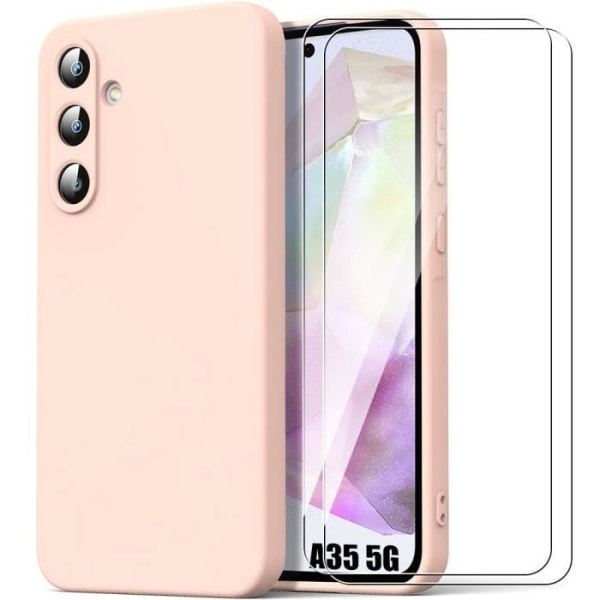 Etui + 2 hærdede briller til Samsung Galaxy A35 5G - Slank silikonebeskyttelse Stødsikker Anti-ridse Pink Rosa