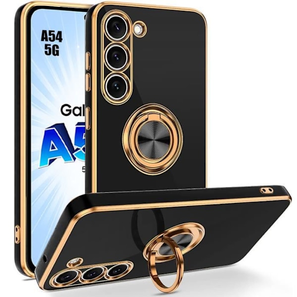 Skyddande Skal - BOOLING - för Samsung Galaxy A54 5G - Flexibel TPU - Slim - Rotterande ring 360° - Svart Svart