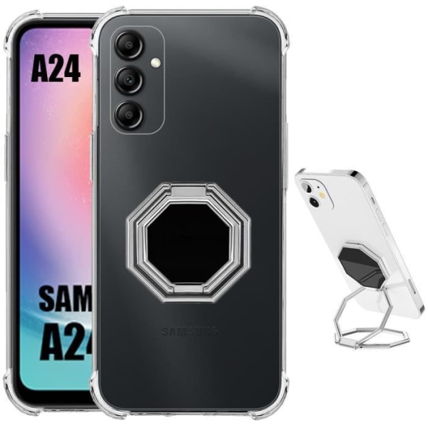 Etui til Samsung Galaxy A24 Stødsikker anti-ridse med justerbart stativ Metal Sølv transparent-silver