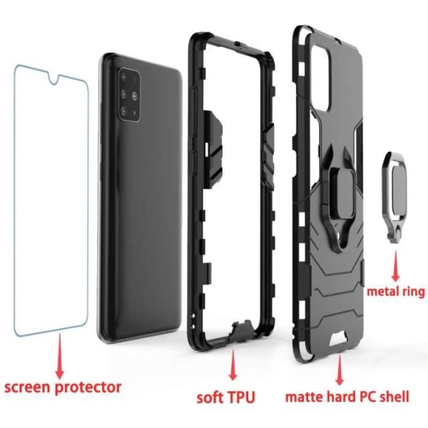 för Samsung Galaxy A51 Fodral med Ring Fodral + Skärmskydd, Samsung A51 Fodral Kompatibel med VoiX1841 Stand