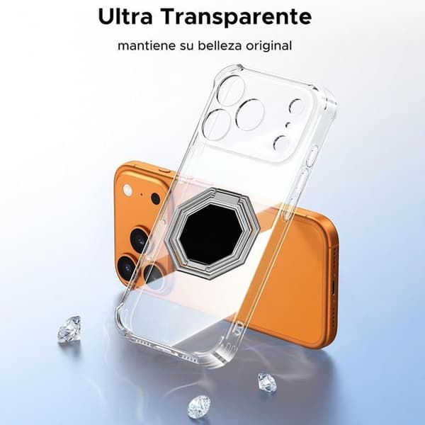 Coque för iPhone 17 Pro, Ultra Slim Silikon Stötsäker med Multi-Angle Rotationsstöd Silver Transparent