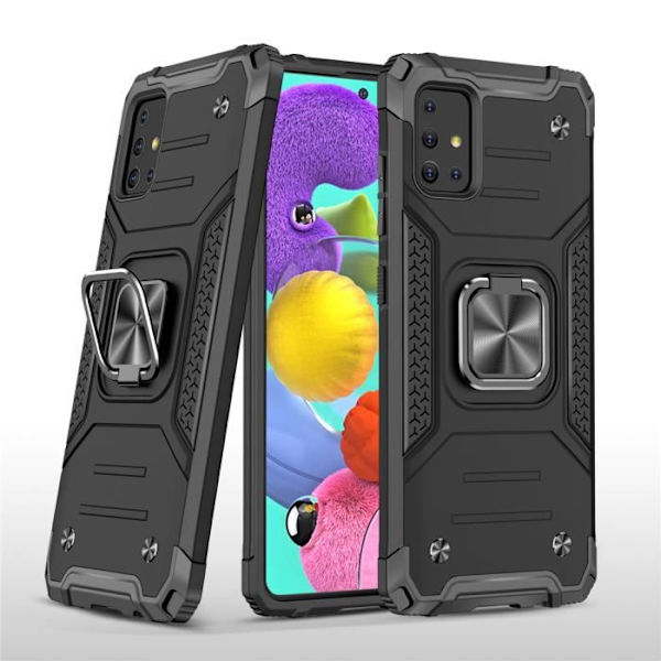 Fodral för Samsung Galaxy A51 Ringfäste Dubbellagers förstärkt försvar Stötsäkert pansarfodral Svart