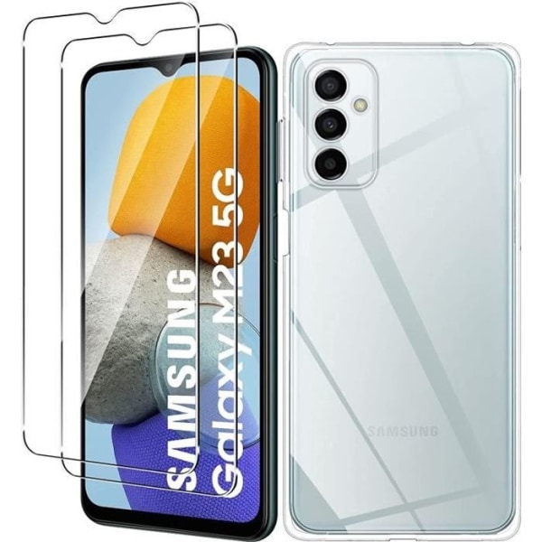 Etui til Samsung Galaxy M23 5G-Galaxy A23 6,6" + 2 stykker hærdet glas, ultratyndt kofanger etui Gennemsigtigt blødt TPU-cover