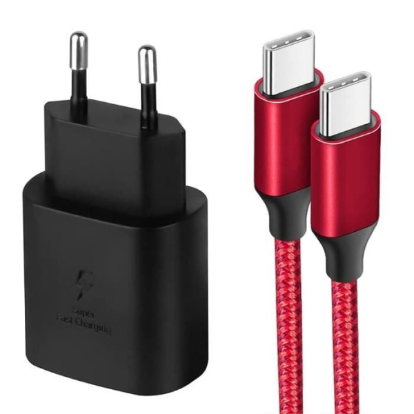 Snabbladdare USB-C 25W + Nylon USB-C Kabel 1M för Samsung Galaxy A26 A23 A24 A22 A02s A03s A04s A12 A13 A14 Svart