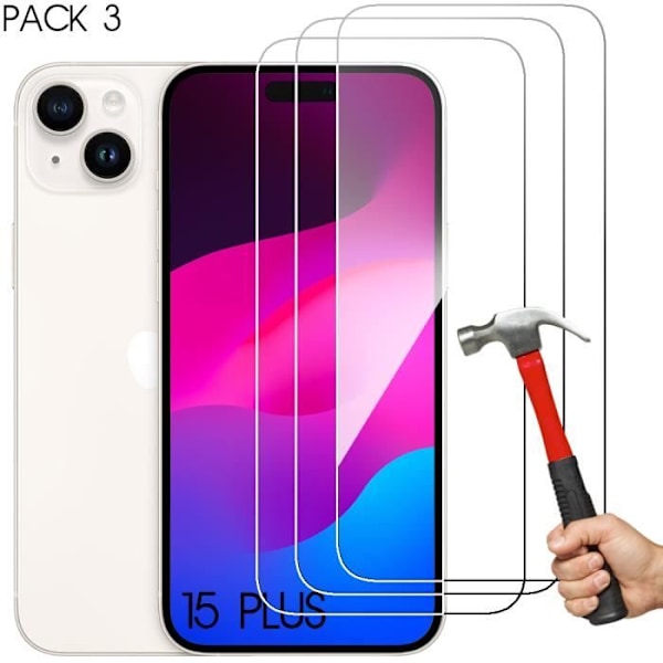 Lot-2 härdat glas för iPhone 15 Plus High Definition-skärmskydd Transparent