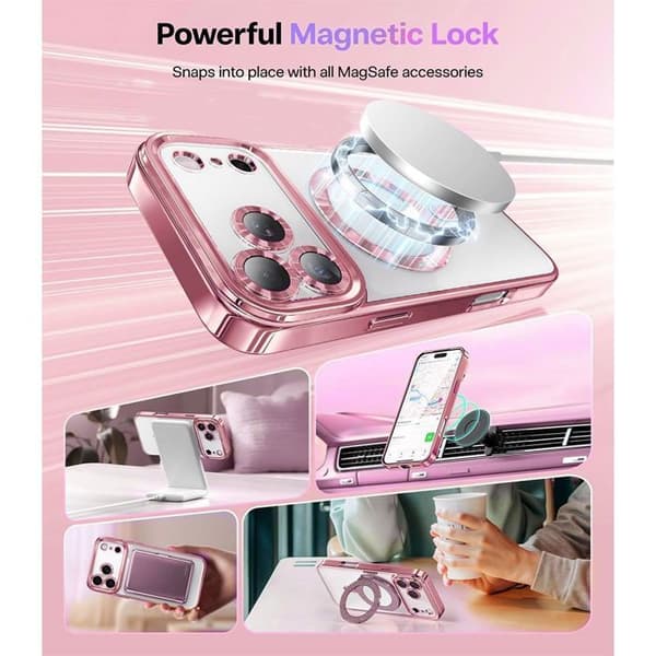 Skyddsskal - BOOLING - iPhone 17 Pro - Rosa - Magnetisk ring - 2 härdade glas Rosa