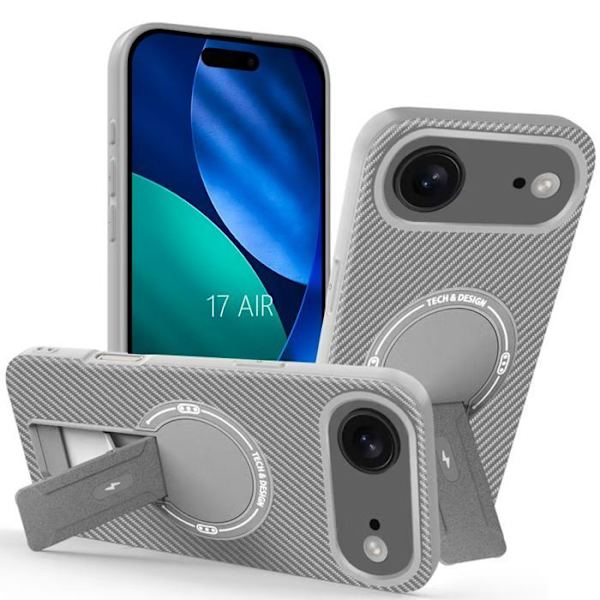 SkyddsgCase - BOOLING - för iPhone Air - Kolfiber med Magnetisk Cirkelsupport - Grå Grå