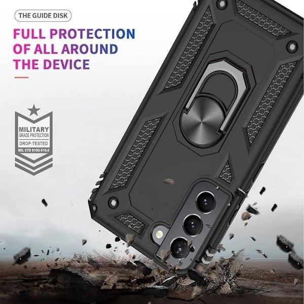 Coque för Samsung S22 Plus (6,55") - BOOLING - Hård skal med ringstöd - Svart - 2 Härdade glas Svart