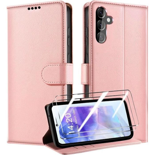 Skyddsskal - BOOLING - Samsung Galaxy A55 5G - Rosa - Stötabsorberande Läder-effekt - Kortficka Rosa