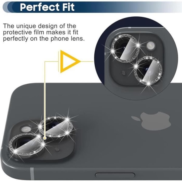 Kameraskydd i härdat glas för iPhone 15 och iPhone 15 Plus - Stel 9H glansig svart kontur