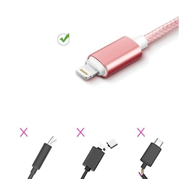 Set med 3 kablar 2.4A Snabb USB Nylon Rosa 1M för Iphone IPAD APPLE IPOD Rosa