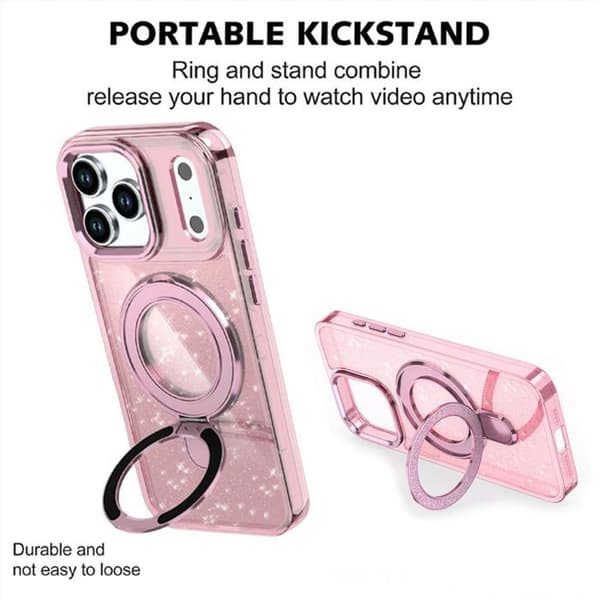 Skyddsskal - BOOLING - för iPhone 17 Pro Max - Glittrande Magnetisk Cirkel Rosa - 2 Glas Rosa