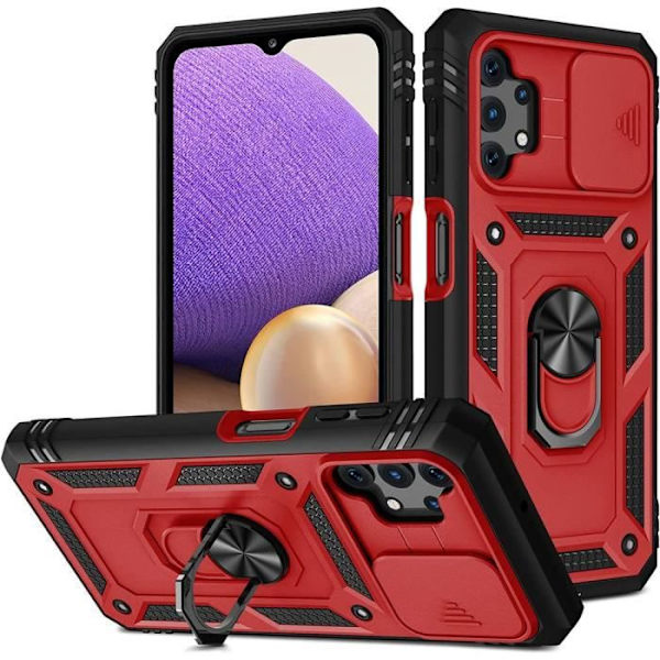 Fodral för Samsung A32 5G (6,5 tum) Red Army Style kameraskydd Förstärkt kant hård ring baksida anti-skrapa Röd