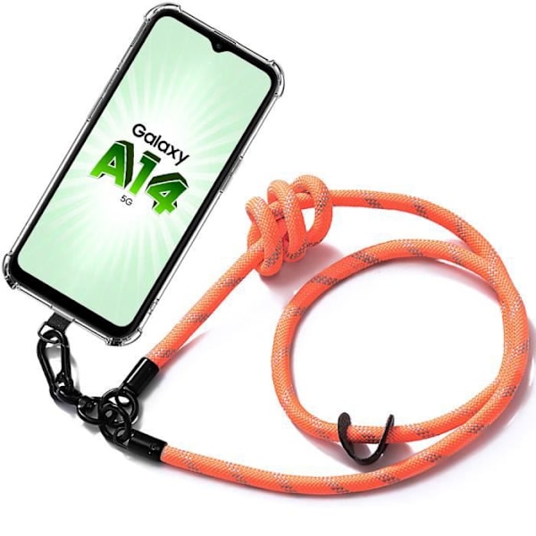 Mjukt skyddsfodral för Samsung Galaxy A14 4G/5G med kraftigt band - BOOLING Transparent-Orange