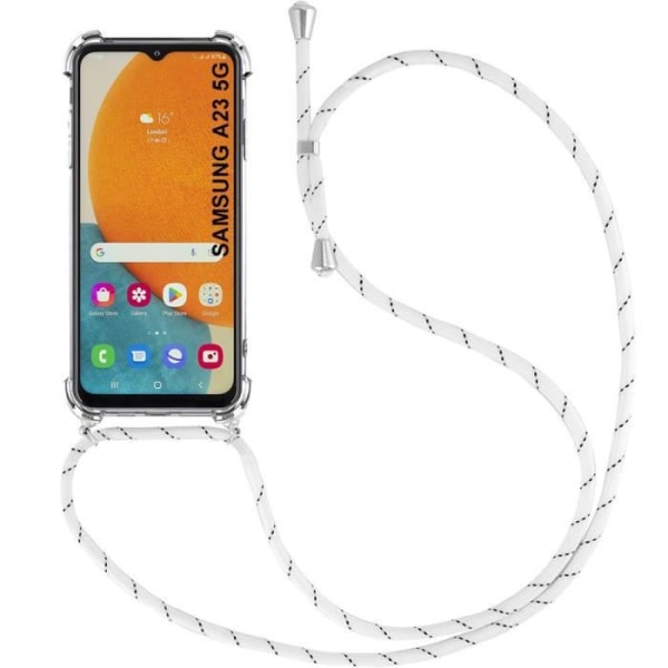 Ledningsetui til Samsung Galaxy A23 5G AntiShock beskyttelse Forstærkede hjørner gennemsigtig + hvid ledning Transparent-Vit