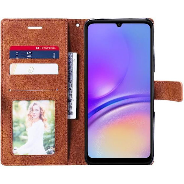 Fodral för Samsung Galaxy A05, Brun - Skyddande PU-läder och stötsäker TPU med korthållare (ej för Galaxy A05s) kastanj