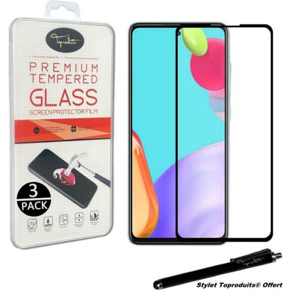 [3pack] Härdat glas för Samsung Galaxy A52 4G-5G Black Edge Skyddsfilm med Stylus Toproducts®