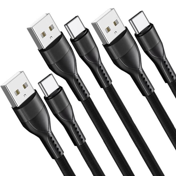 USB-C-kabel Snabbladdning 3A för Samsung Galaxy A16 A15 A05s A25 A35 A55 A56 - Flätad nylon 1M Svart 3-pack Svart