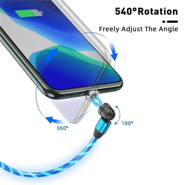 USB Typ C-kabel - Grön - Typ C-1m - Snabbladdning - Rotatable LED-belysning - Anslutning