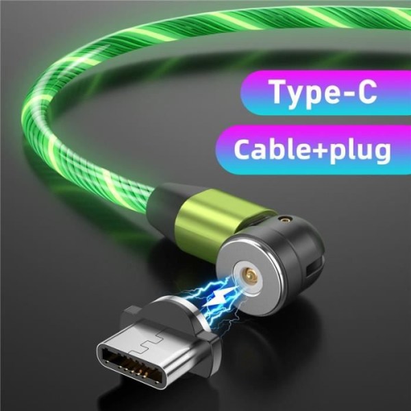 Grön typ C-1m - magnetisk USB typ c-kabel med 540° roterande LED-ljus, snabbladdning, Micro USB-kabel, för iPhone 12