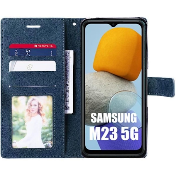 Lædereffekttaske til Samsung Galaxy M23 5G Anti-ridsestabil Elegant marineblå