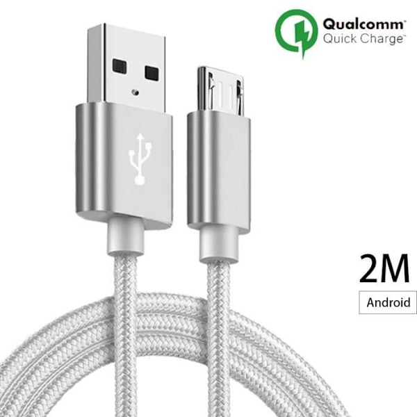 Micro USB-kabel - Ospecifierad - 2M - Silvernylon - Kompatibel med Android - Micro USB-kontakt