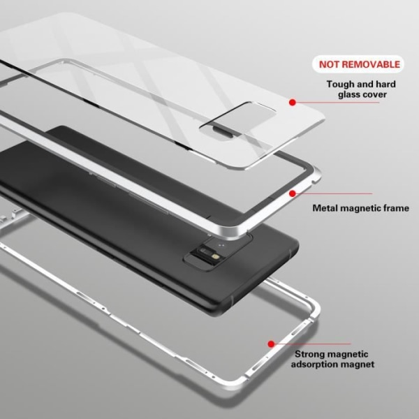 Samsung Note8 2 i 1 hårt fodral med löstagbar magnetram PC Transparent baksida Stötsäker Silver