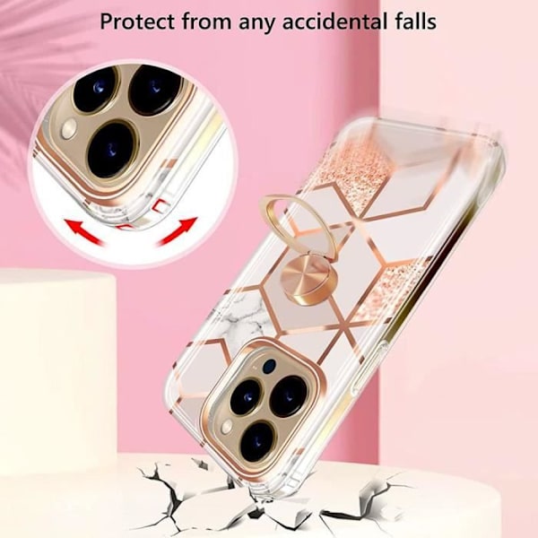 Skyddsfodral för iPhone 15 Pro Max - BOOLING - Silikon - Rosa marmor - Inbyggd fingerring Rosa