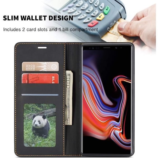 Fodral - Tenphone - Galaxy Note 9 - Magnetiskt skydd - Premium skal - Svart läder Svart