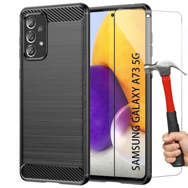Fodral för Samsung A73 5G (6,5") + 2 härdade glasögon. Stötsäker Fodral Designfunktioner Silikonförstärkt skydd Svart Svart