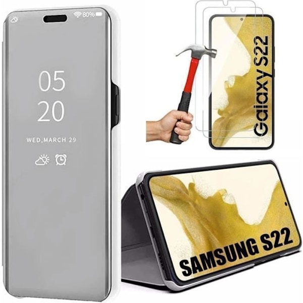 Skyddsskal - Samsung - Galaxy S22 - Silver - Spegeleffekt - 2-pack Härdat glas Silver