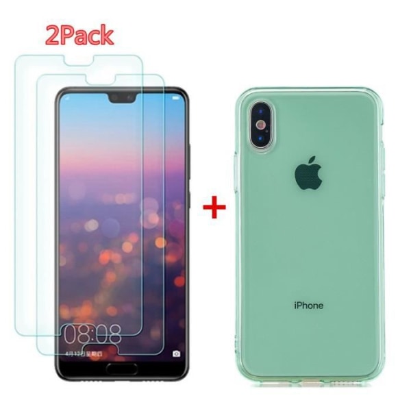 Mjukt flexibelt fodral för Apple iPhone XR (6,1"), genomskinligt fodral 2 STK härdat glasfilm + 1 ST TPU Silikon Slim Cover grönt klar